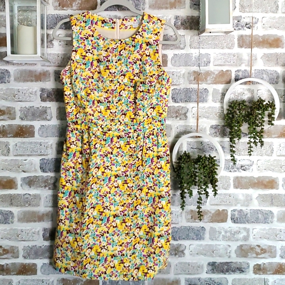 Boden Textured Sheath Dress, Yellow Field Flower Print, Women's US6R